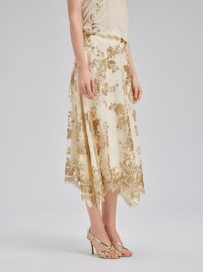 Elegant New Chinese-style Lace Gold Skirt