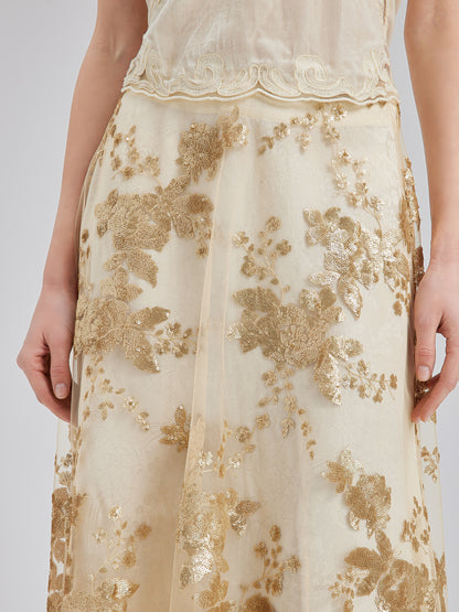 Elegant New Chinese-style Lace Gold Skirt