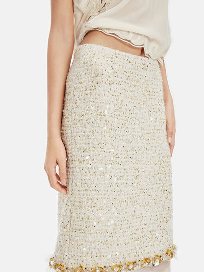 Sequin Trimmed French Mesh-Hem Design Skirt