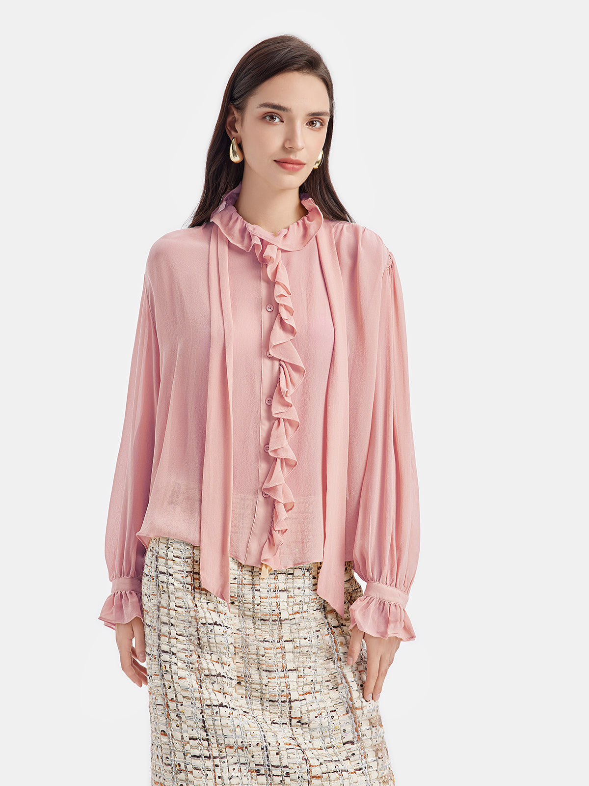 French Romantic Ruffled Silk Blouse