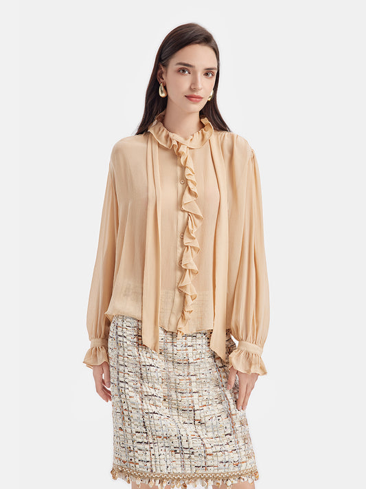 French Romantic Ruffled Silk Blouse