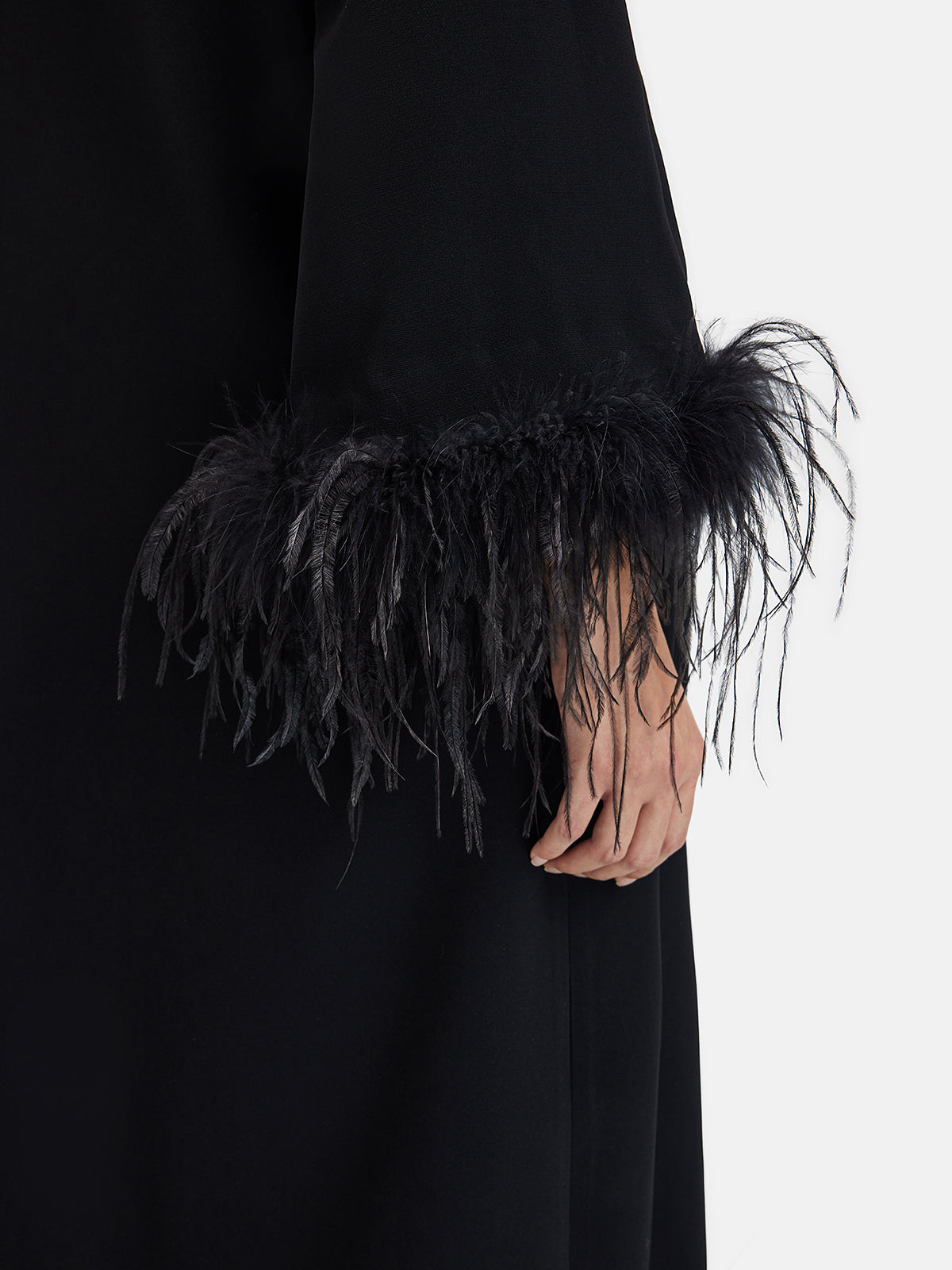 Luxurious Black Feather-Trimmed Dress