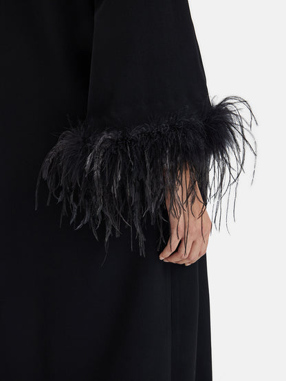 Luxurious Black Feather-Trimmed Dress