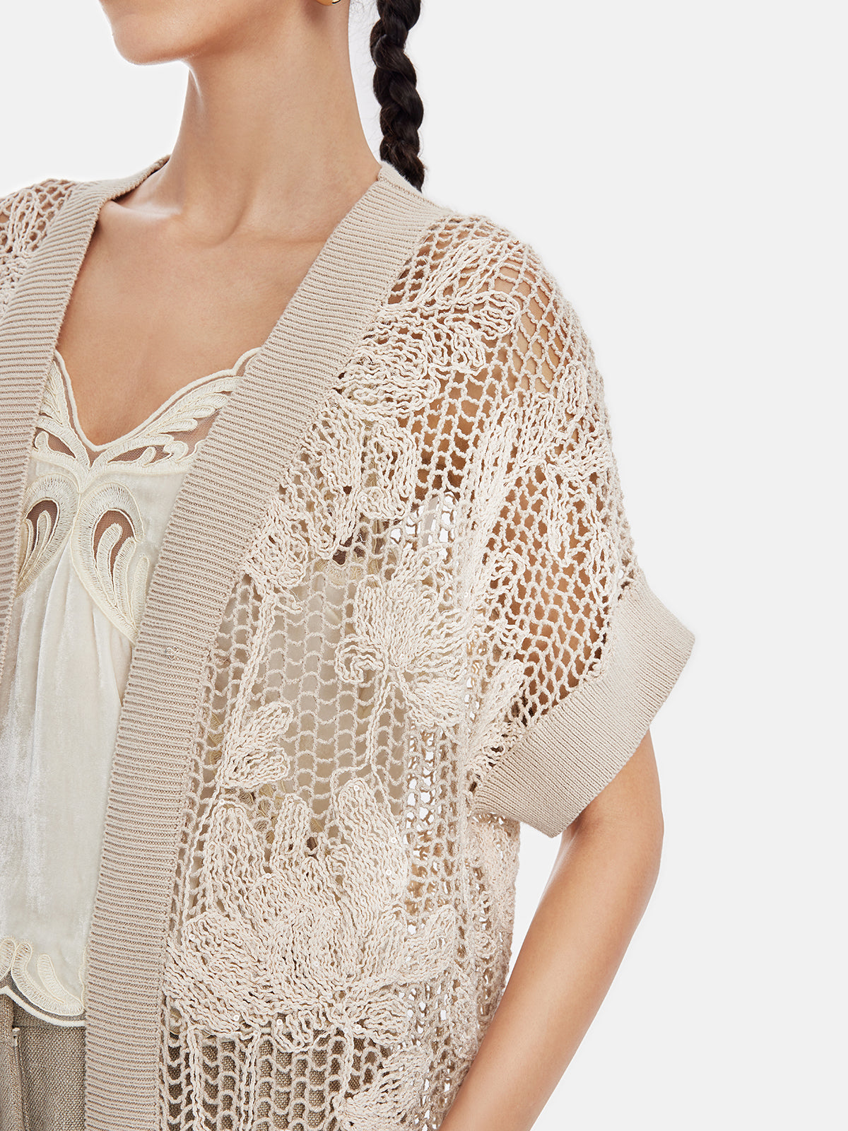 Intricate Floral Hollow Cotton Long Cardigan