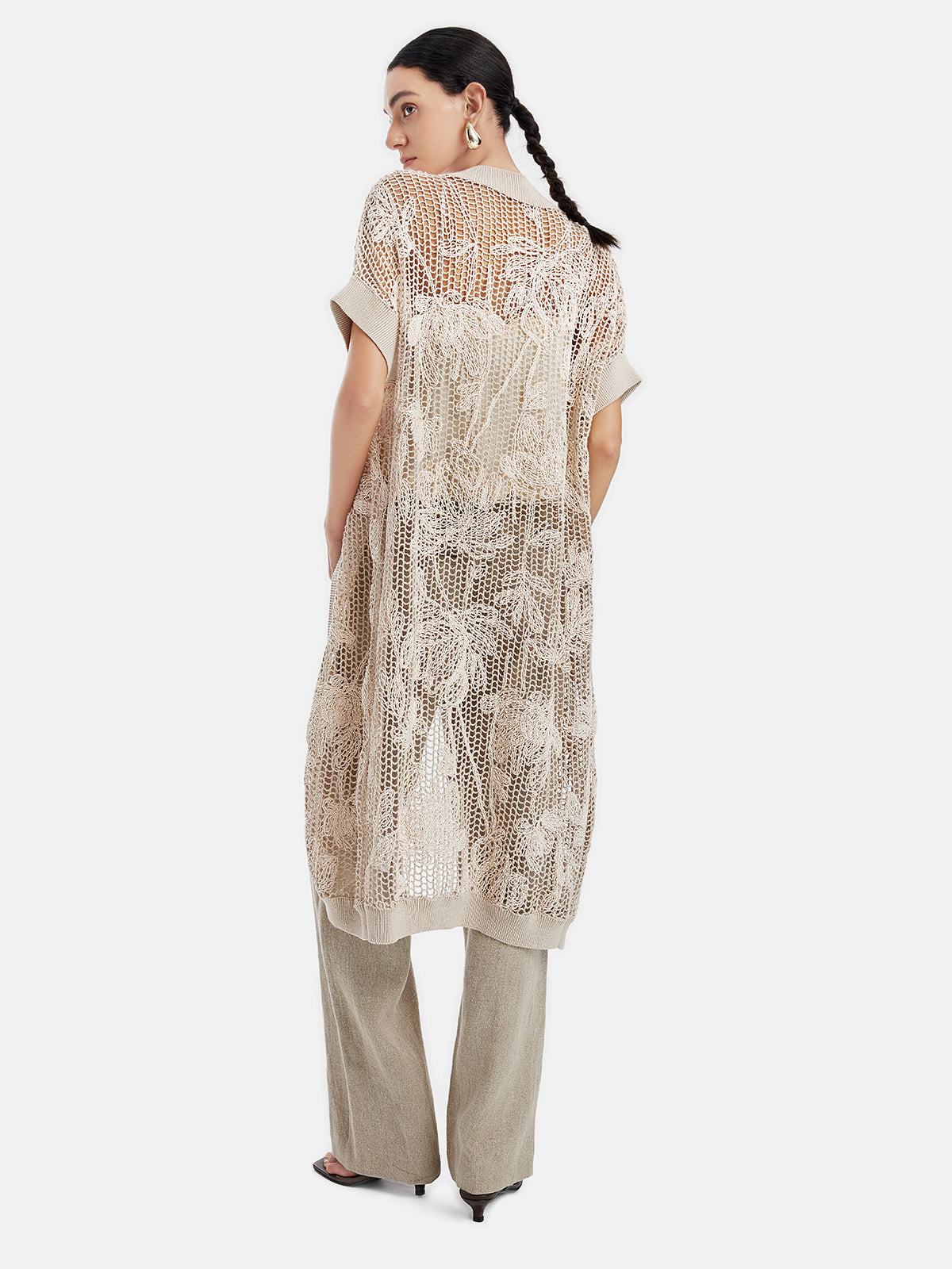 Intricate Floral Hollow Cotton Long Cardigan