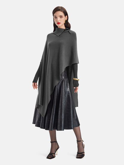 French Irregular High-Neck Cape Sweater