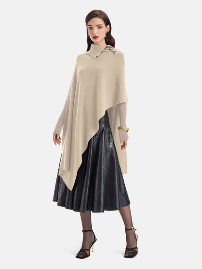 French Irregular High-Neck Cape Sweater