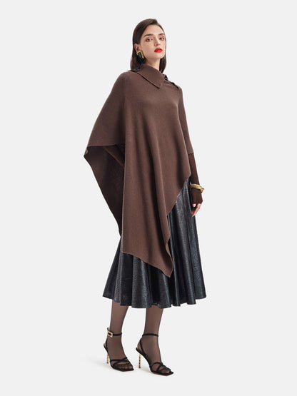 French Irregular High-Neck Cape Sweater