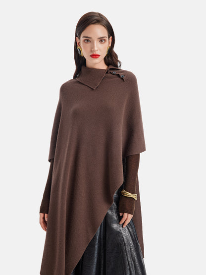 French Irregular High-Neck Cape Sweater