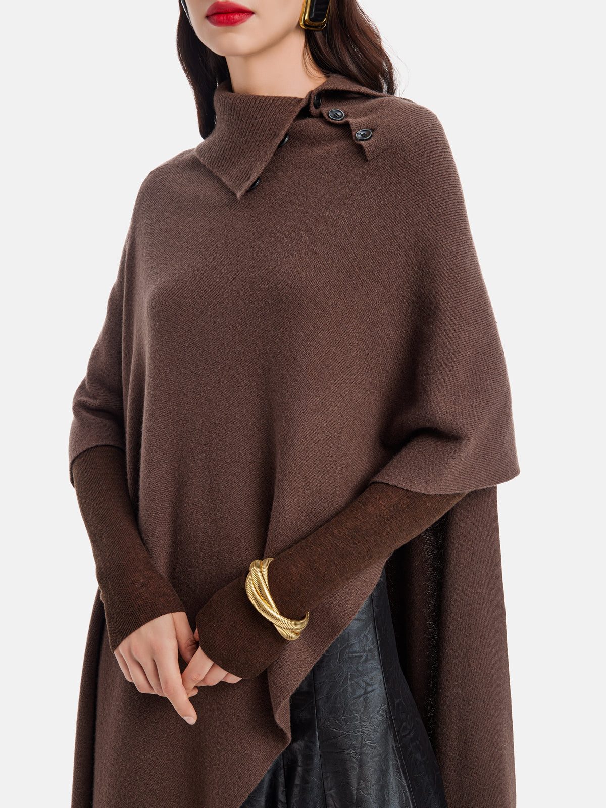 French Irregular High-Neck Cape Sweater