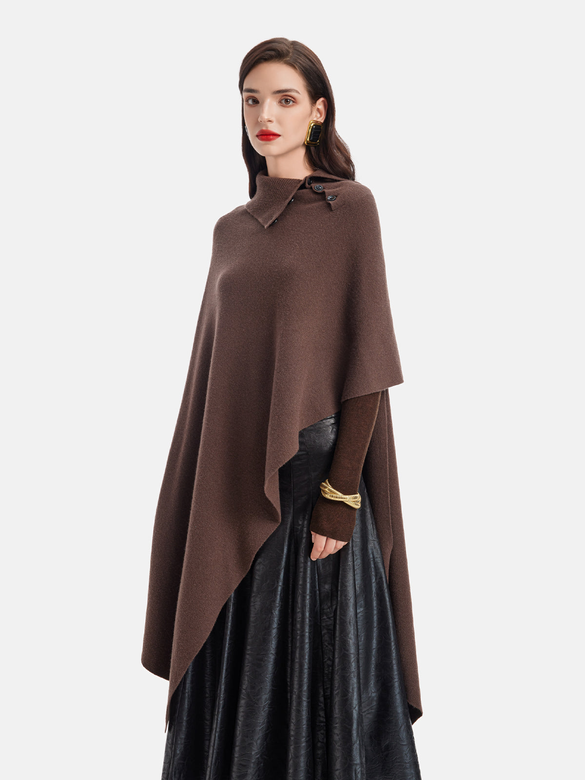 French Irregular High-Neck Cape Sweater