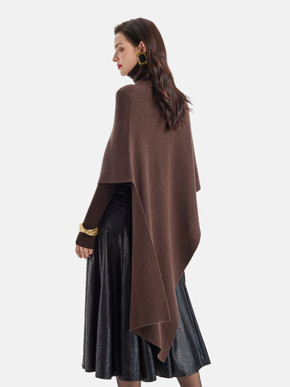 French Irregular High-Neck Cape Sweater