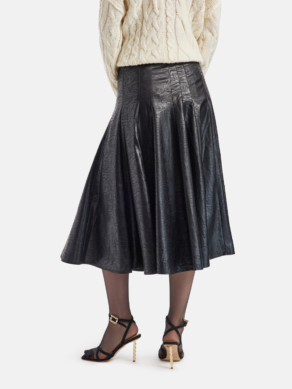 Versatile High-Waisted A-Line Leather Skirt