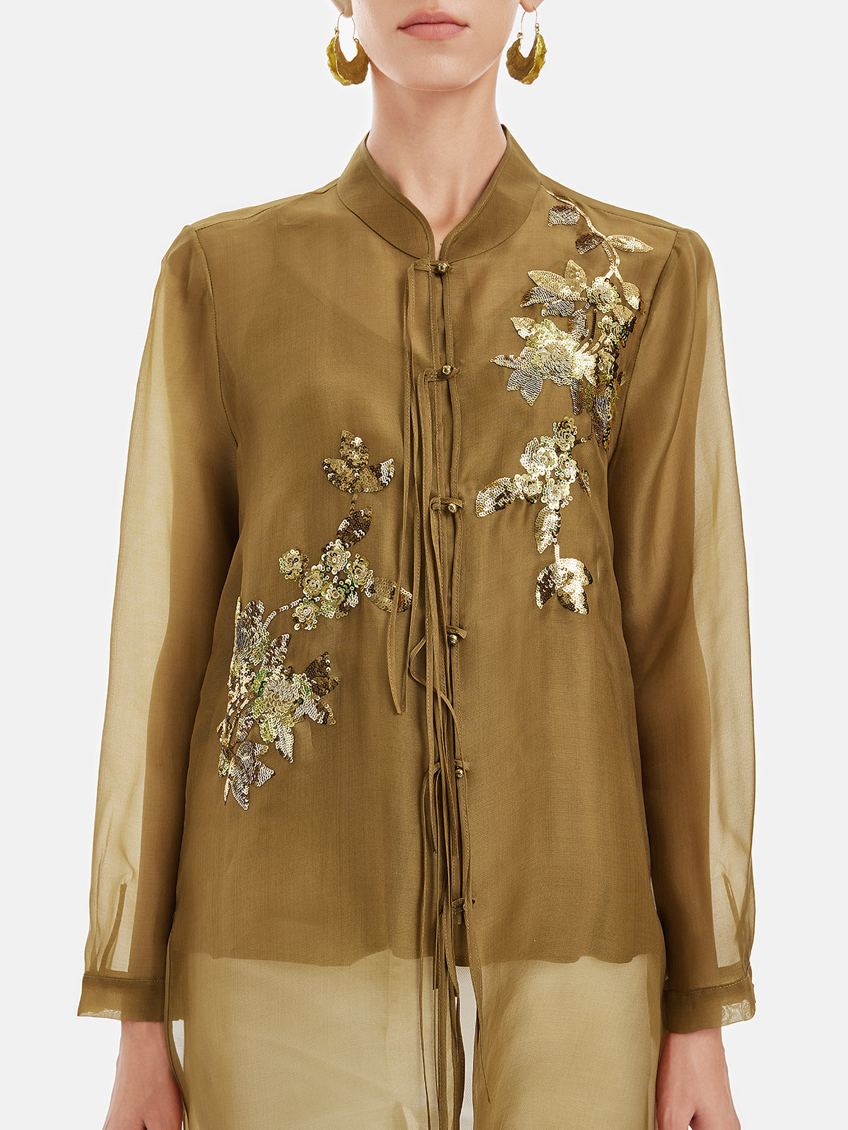 Elegant Olive Silk Layered Blouse