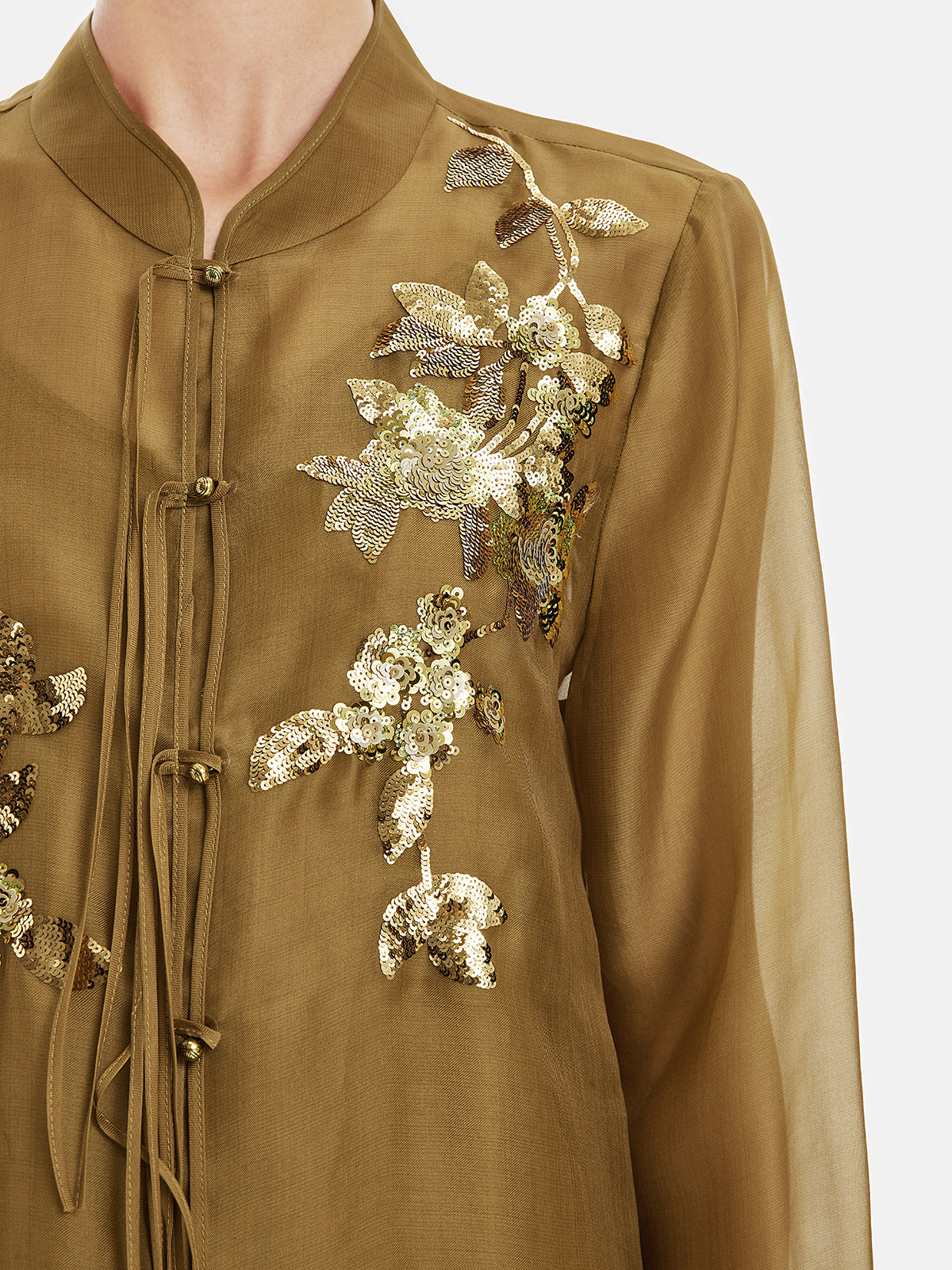 Elegant Olive Silk Layered Blouse