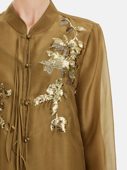 Elegant Olive Silk Layered Blouse