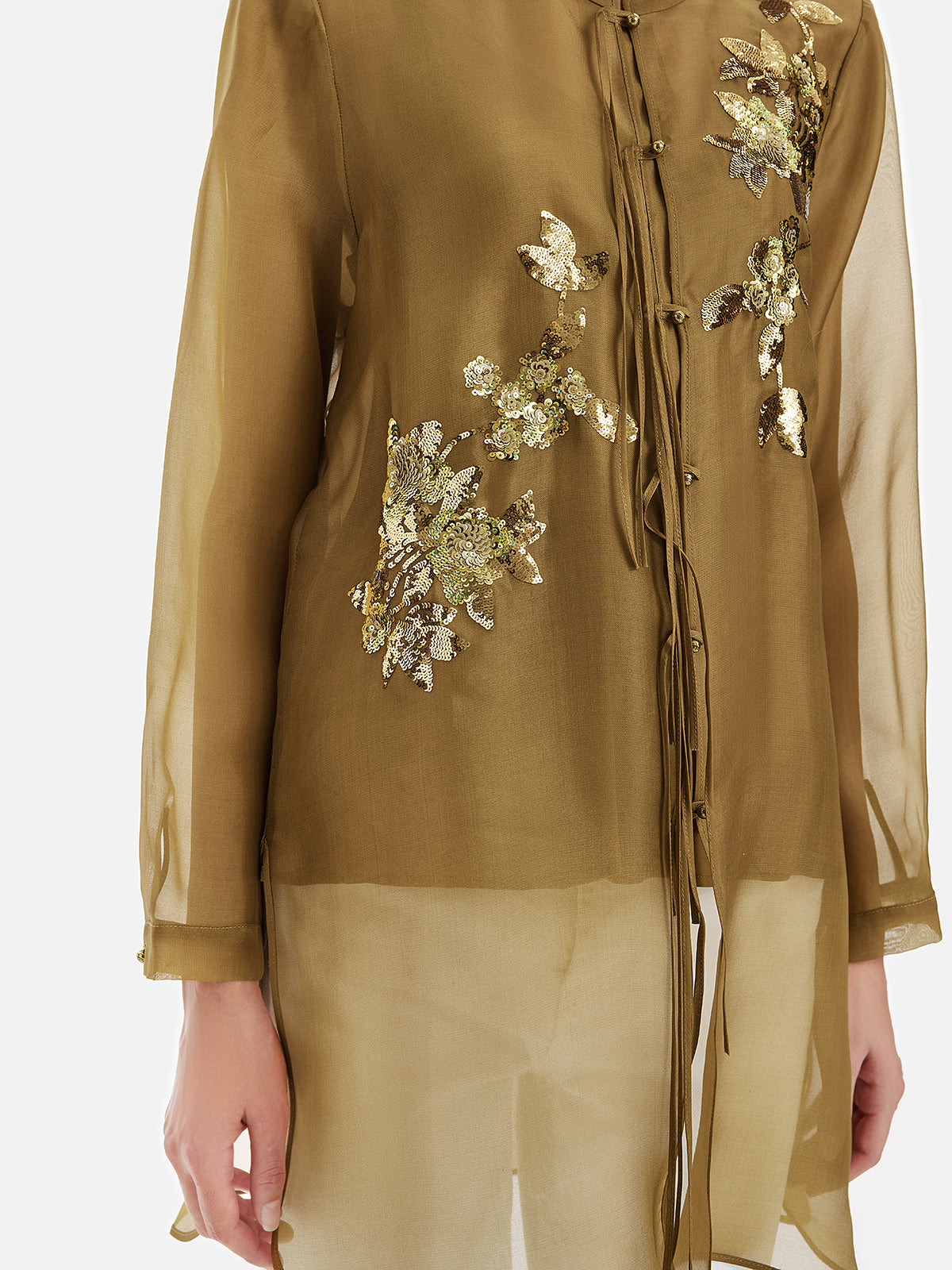 Elegant Olive Silk Layered Blouse