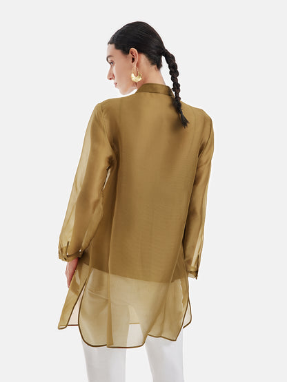 Elegant Olive Silk Layered Blouse