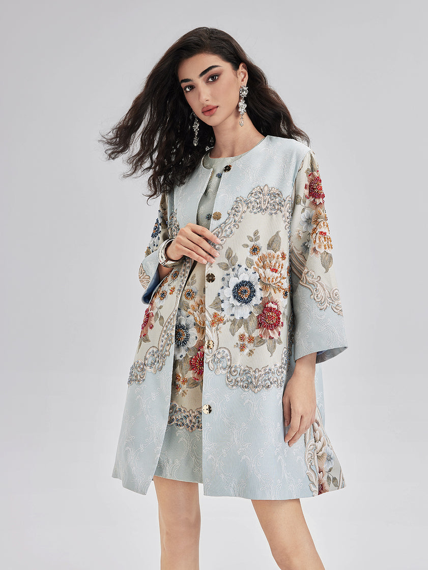 Spring Hand-Sewn Beaded 3D Floral Jacket