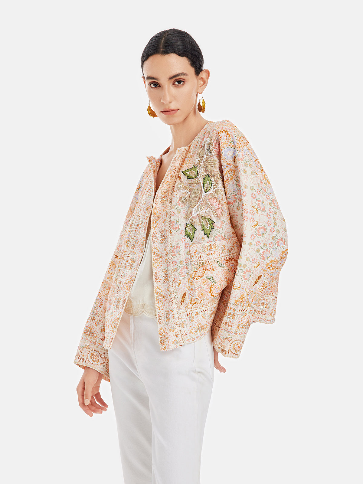 Floral Print Embroidered Loose Jacket