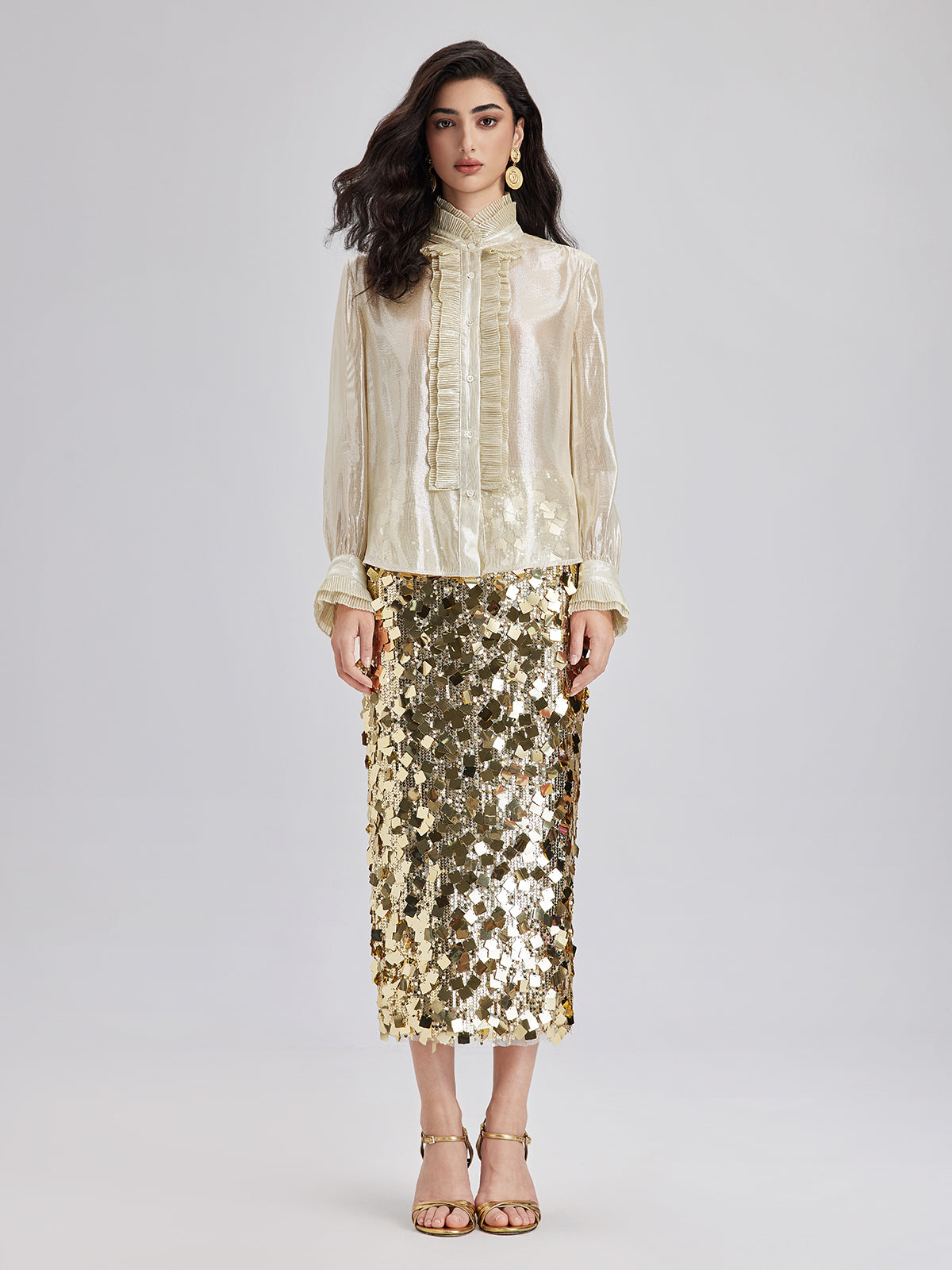 Silk Gold-Foil Pleated Shirt - Chic Style