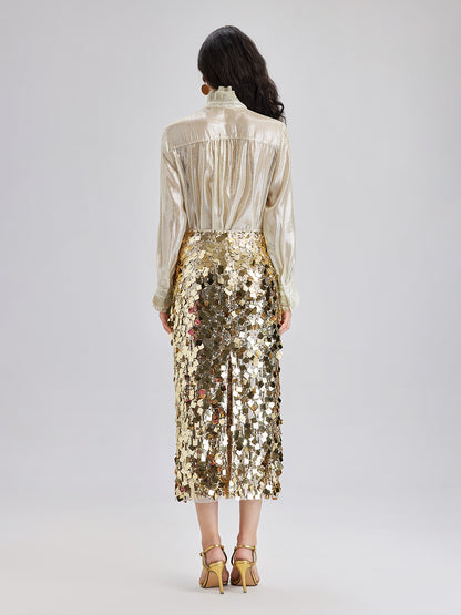 Silk Gold-Foil Pleated Shirt - Chic Style