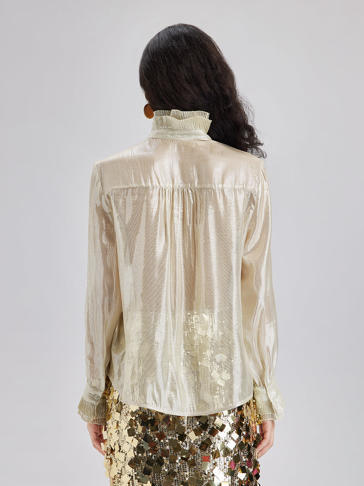 Silk Gold-Foil Pleated Shirt - Chic Style