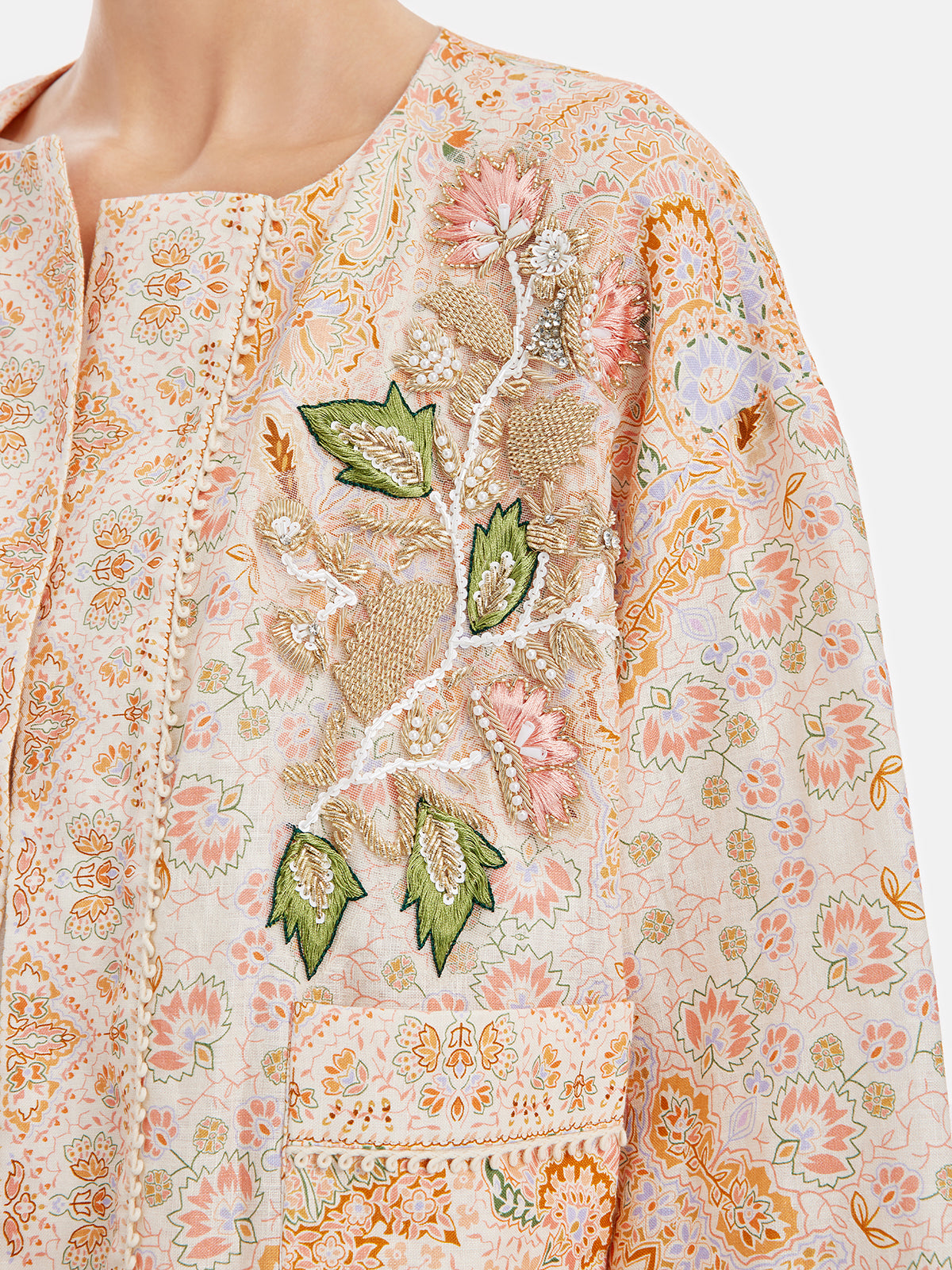 Floral Print Embroidered Loose Jacket