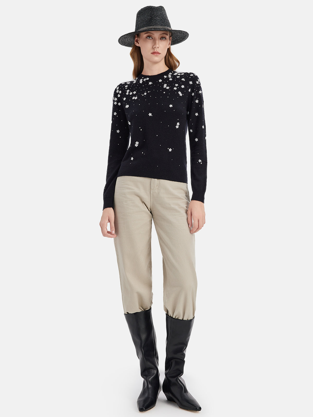 Hand-Embellished Starry Sky Cashmere Sweater