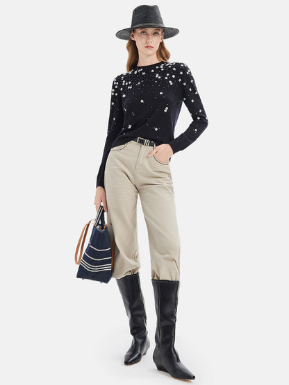 Hand-Embellished Starry Sky Cashmere Sweater