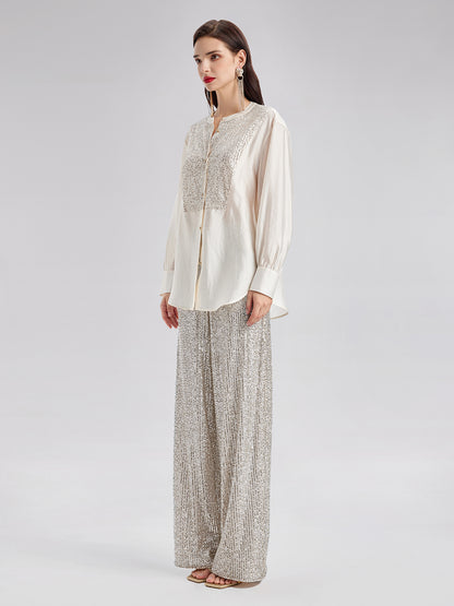 Sequin-Stitched French-Style Shirt