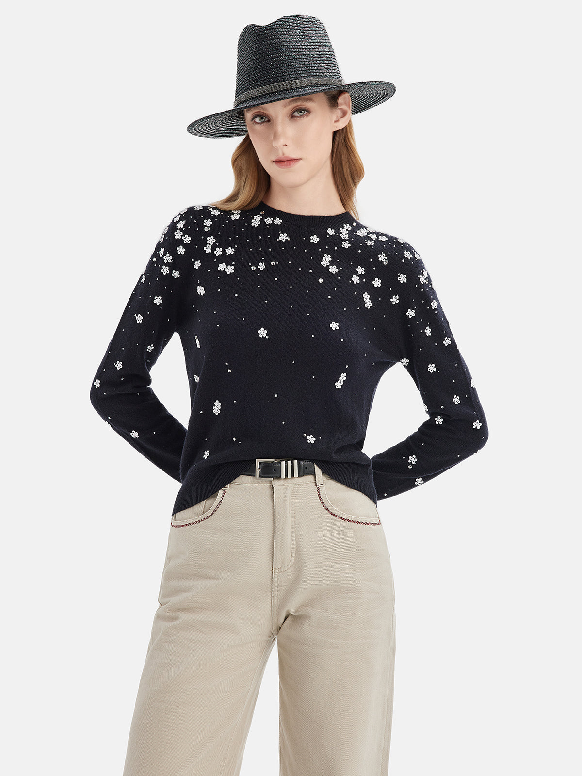 Hand-Embellished Starry Sky Cashmere Sweater