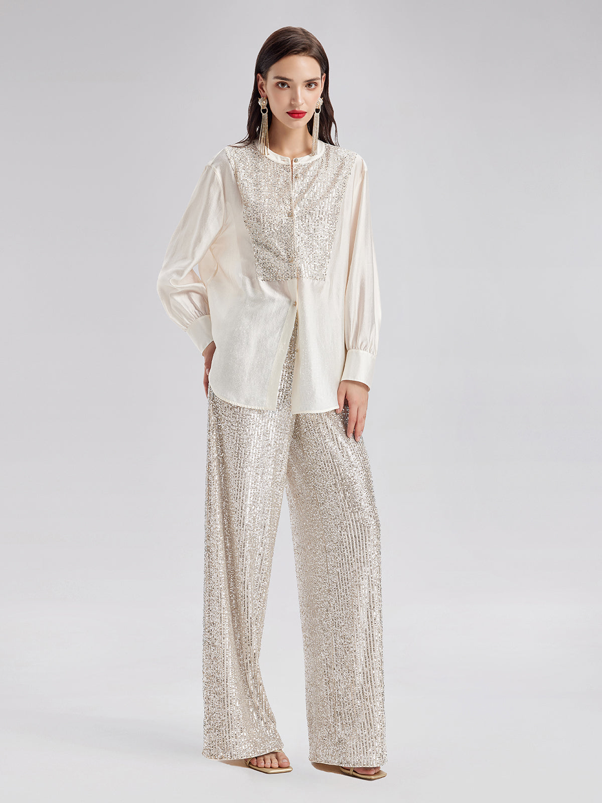 Light Luxury Sequin Wide-Leg Pants - Star Queen