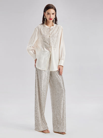 Light Luxury Sequin Wide-Leg Pants