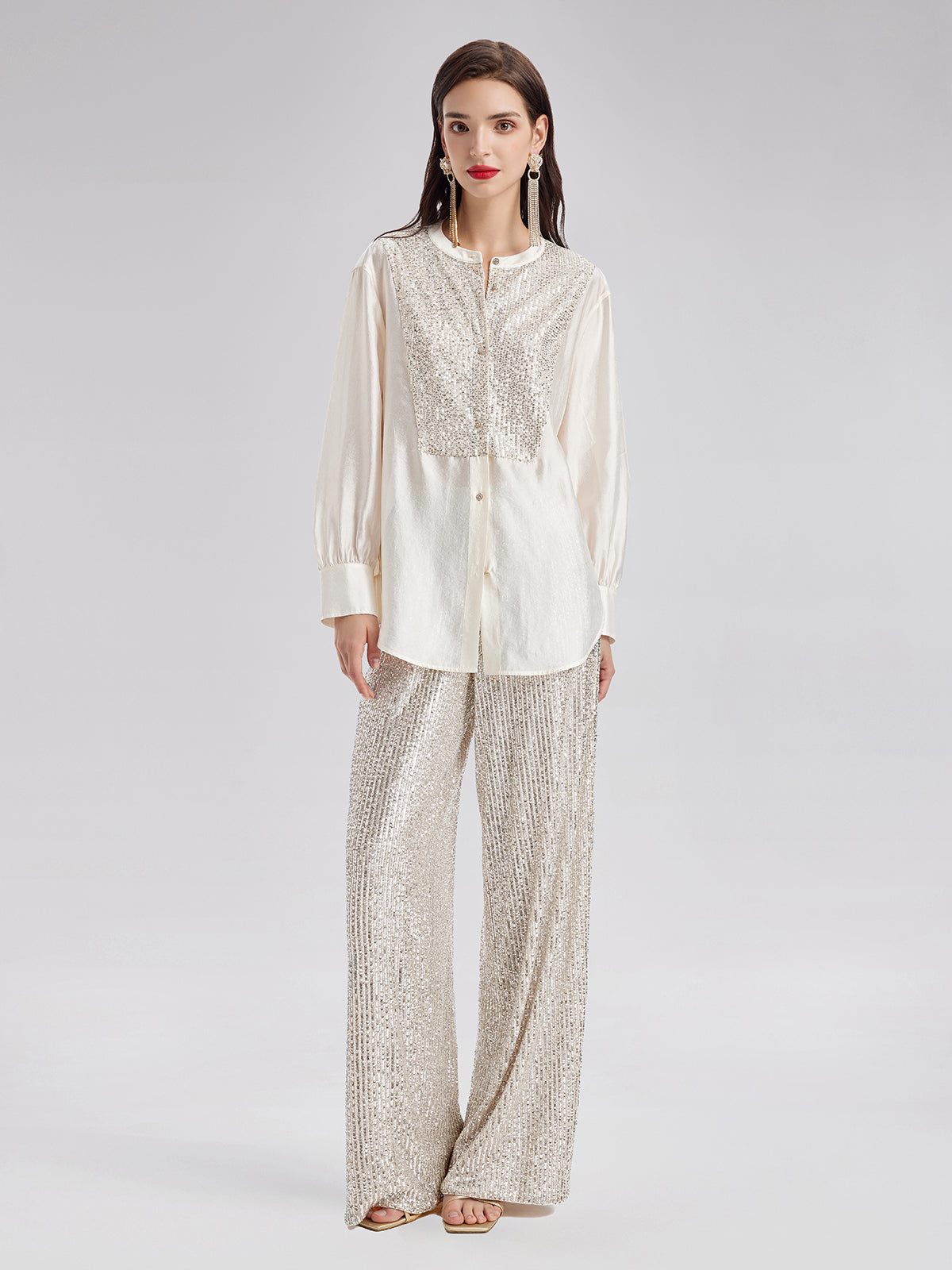 Light Luxury Sequin Wide-Leg Pants - Star Queen