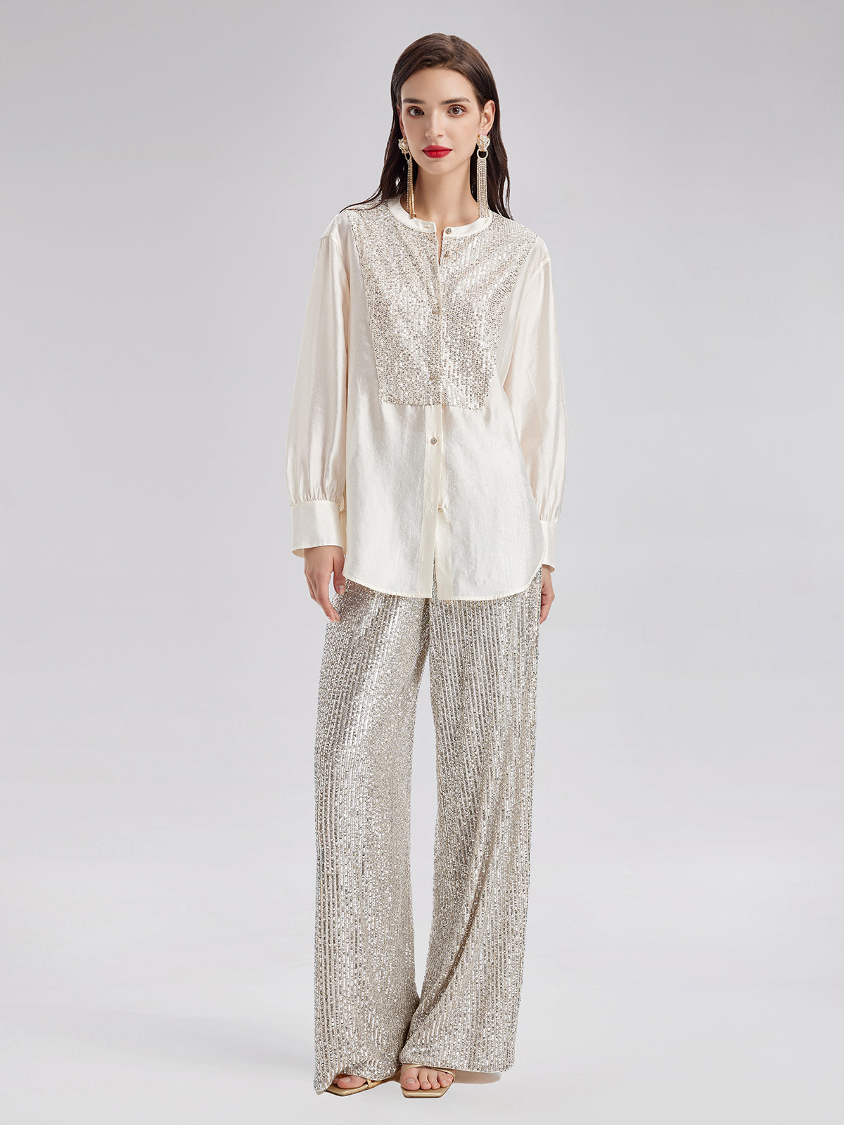 Sequin-Stitched French-Style Shirt