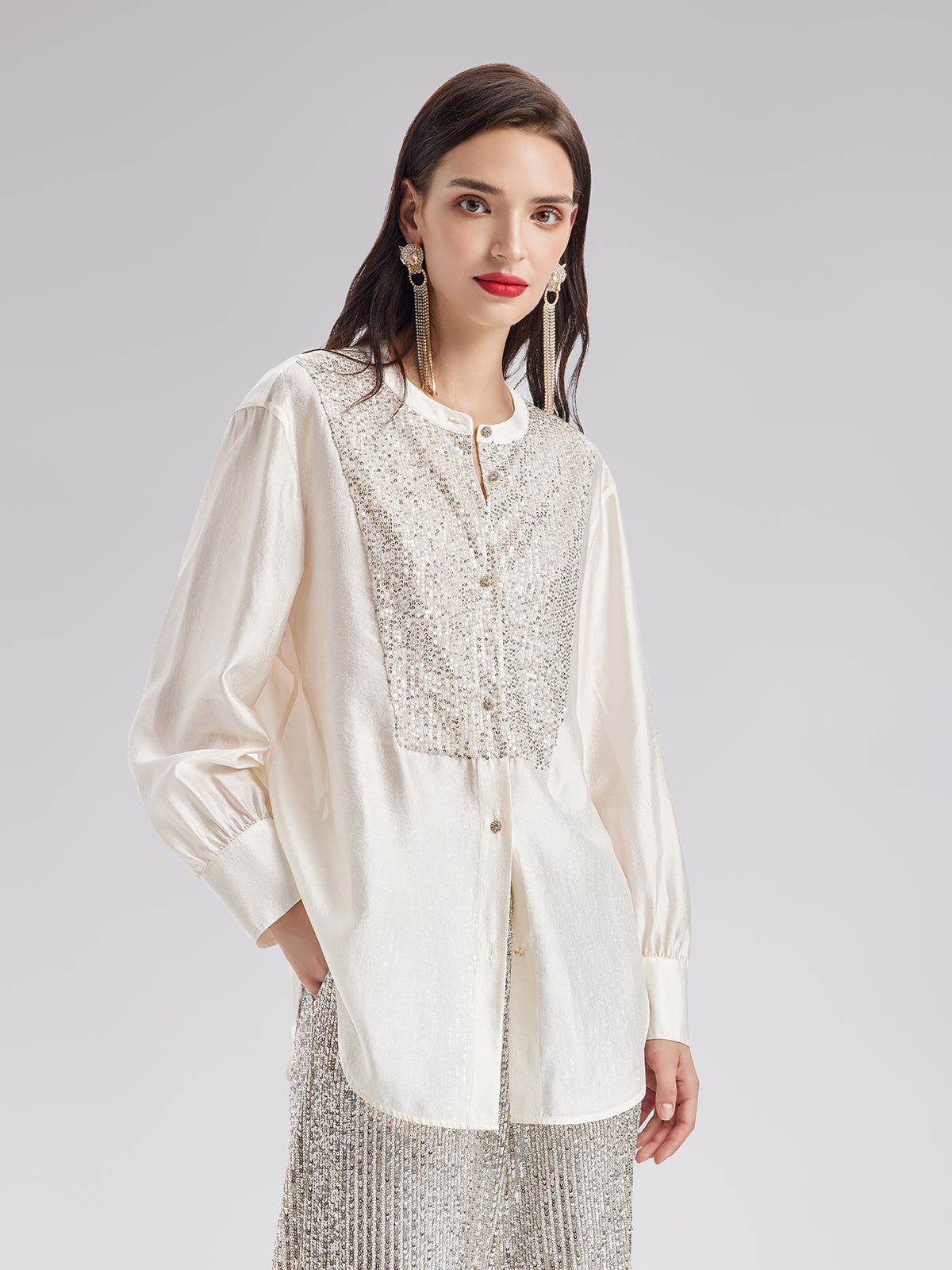 Sequin-Stitched French-Style Shirt
