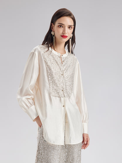 Sequin-Stitched French-Style Shirt