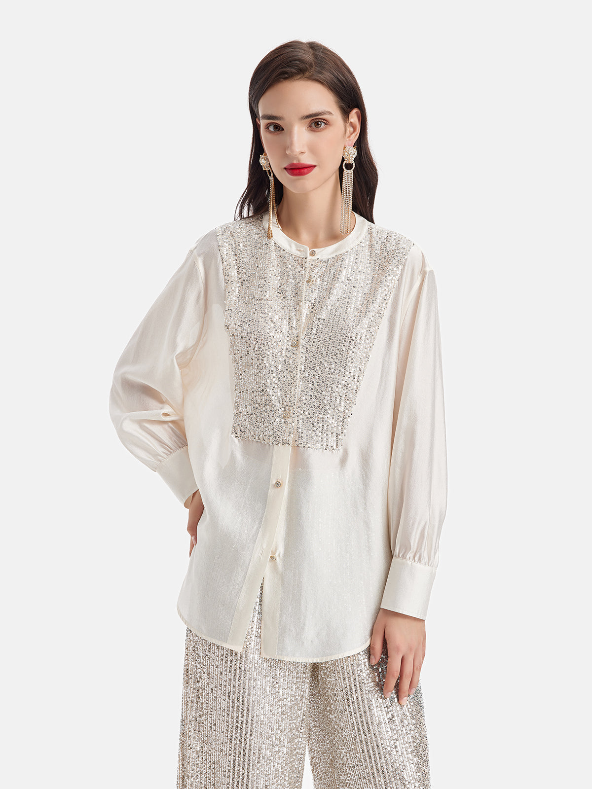 Sequin-Stitched French-Style Shirt