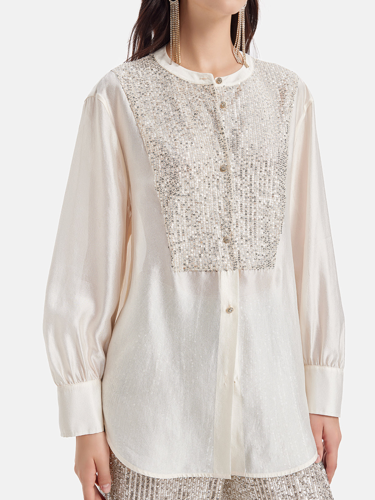 Sequin-Stitched French-Style Shirt