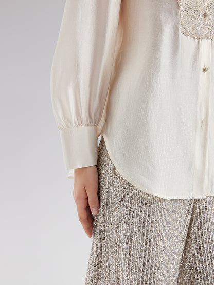 Sequin-Stitched French-Style Shirt