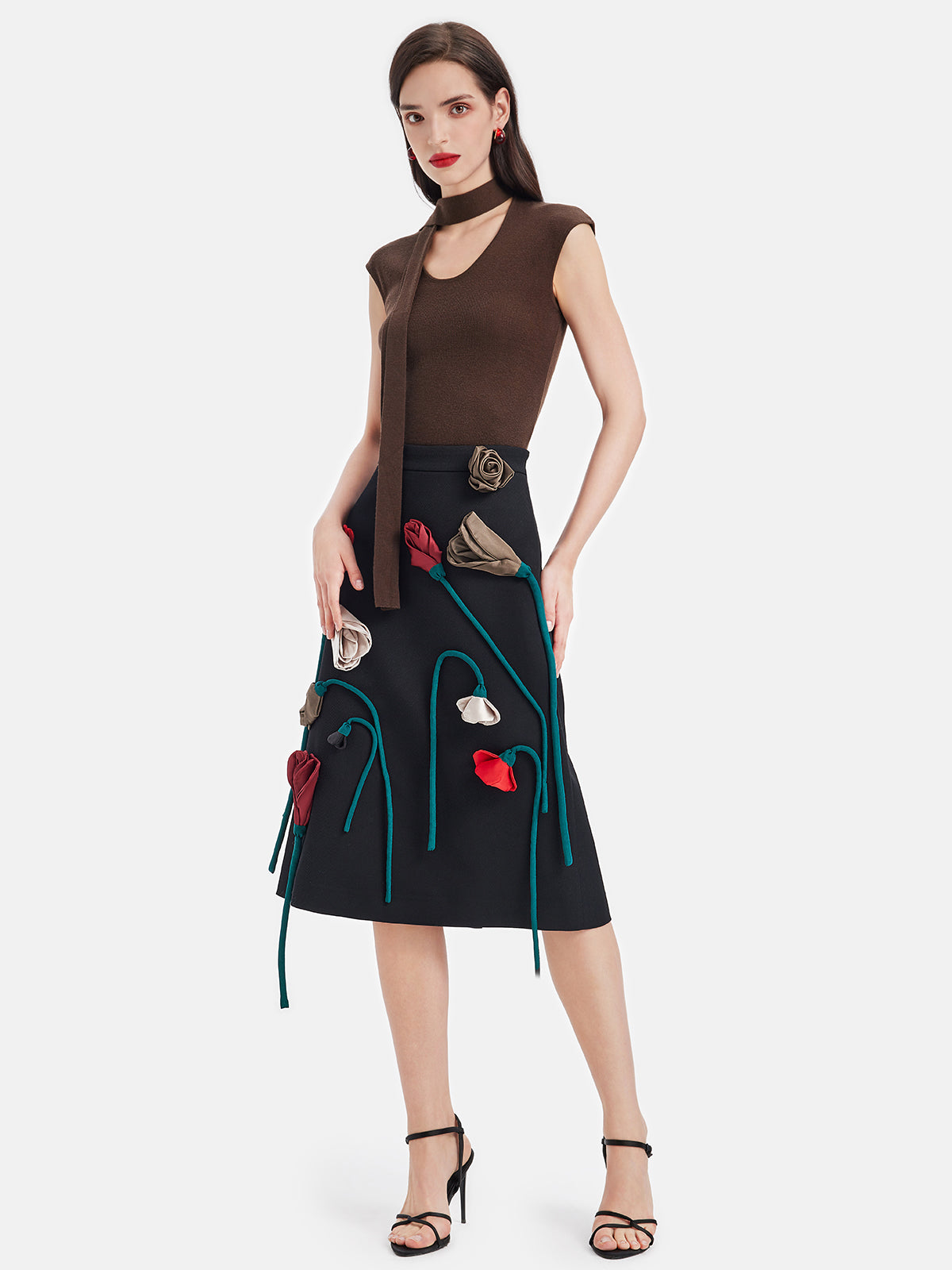 Handcrafted Haute Couture 3D Rose Wool Skirt