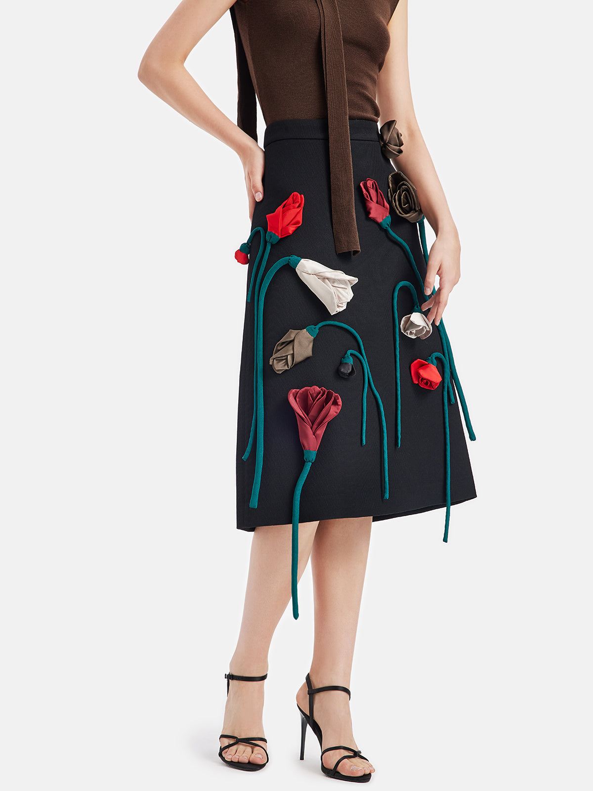 Handcrafted Haute Couture 3D Rose Wool Skirt