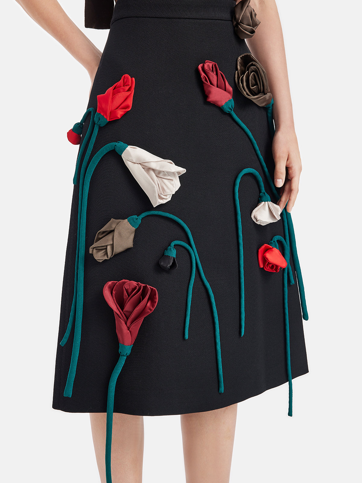 Handcrafted Haute Couture 3D Rose Wool Skirt