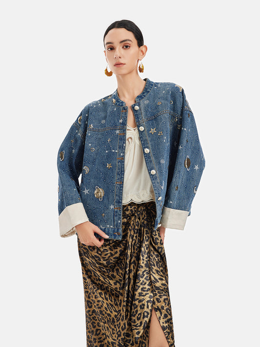 Sequin Embroidered Denim Jacket