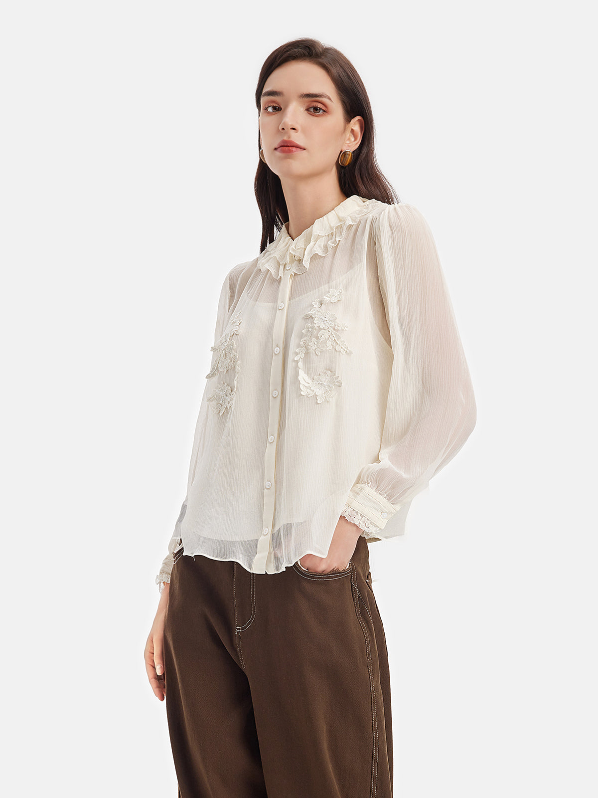 Silk Embroidered Two-Piece Blouse