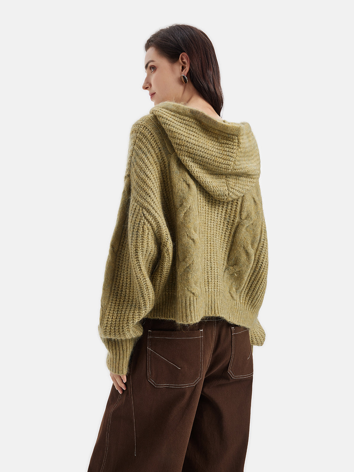 Cable-Knit Hooded Wool Sweater