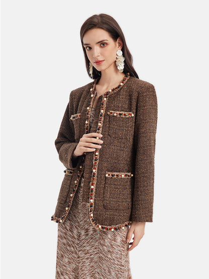 Hand-Beaded Boxy Wool Jacket