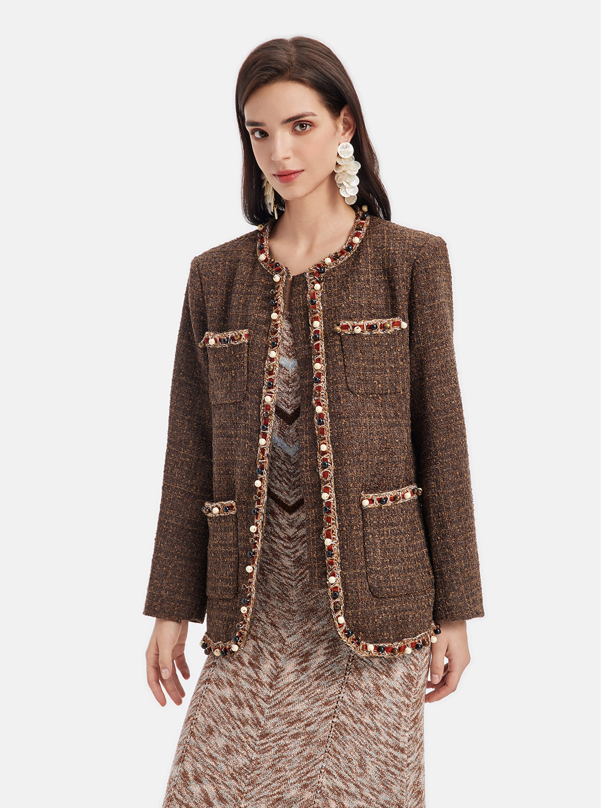 Hand-Beaded Boxy Wool Jacket