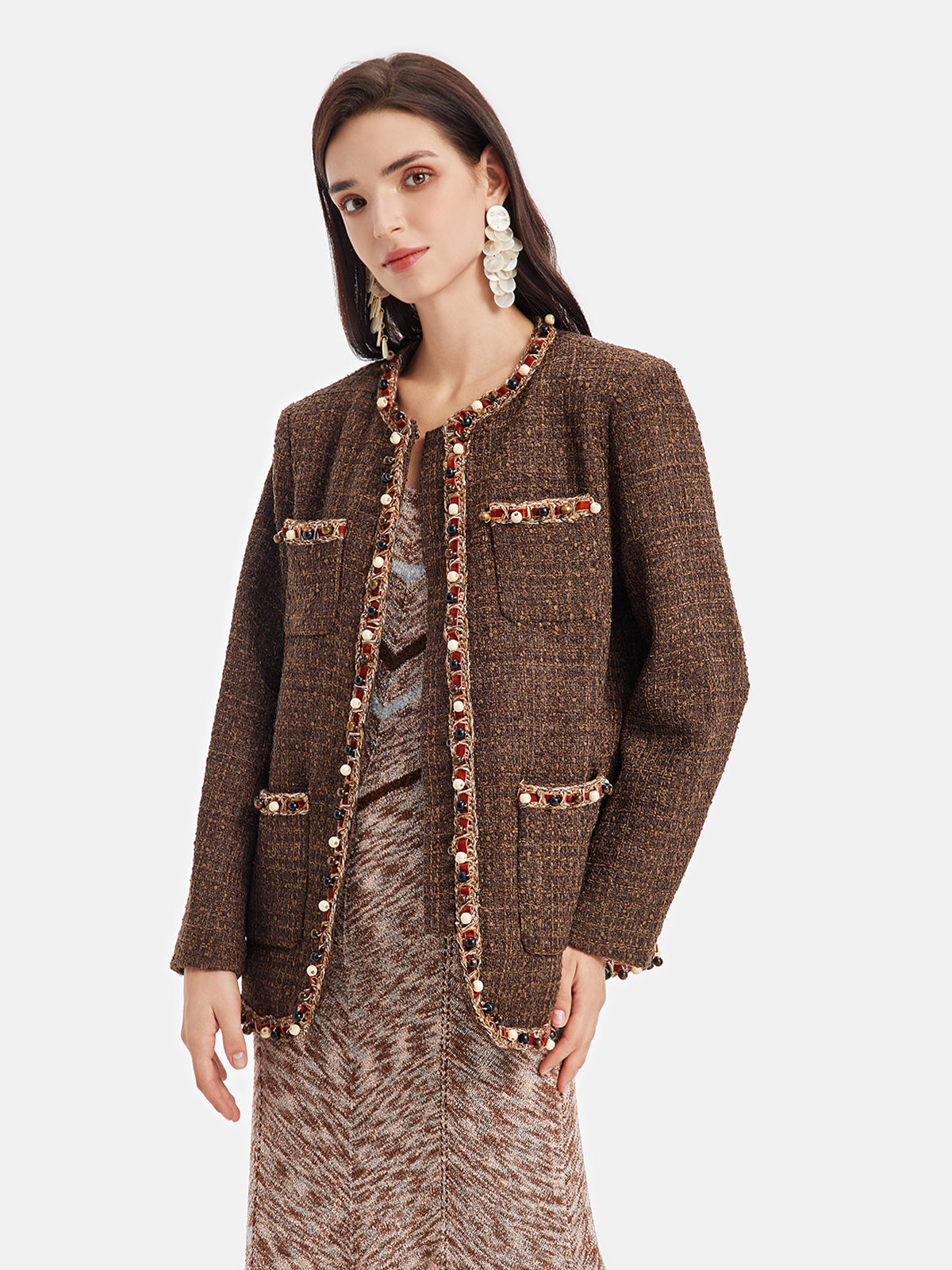 Hand-Beaded Boxy Wool Jacket